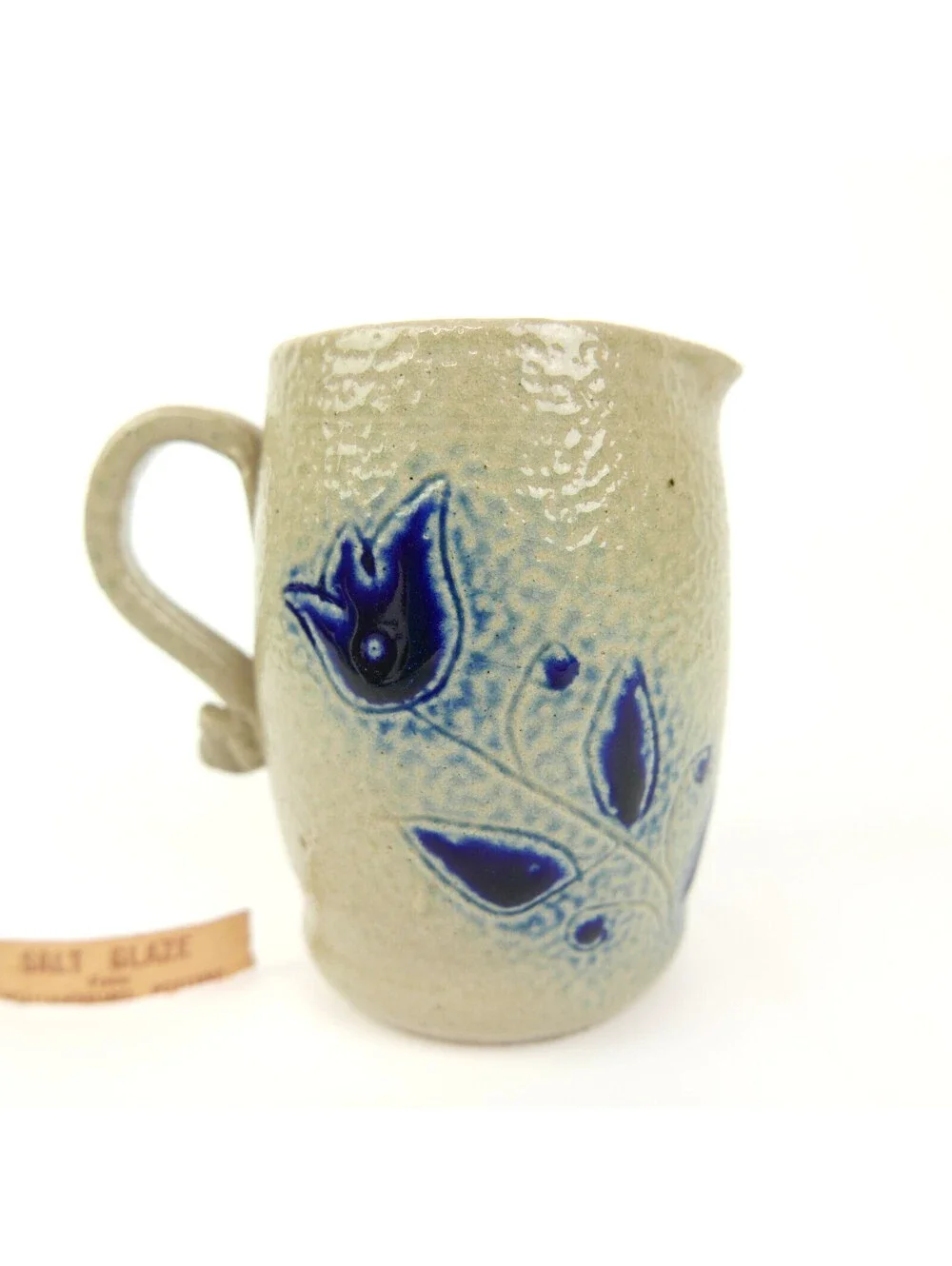 Vintage Williamsburg Pottery Salt Glaze Stoneware Pitcher Creamer Cobalt Tulip